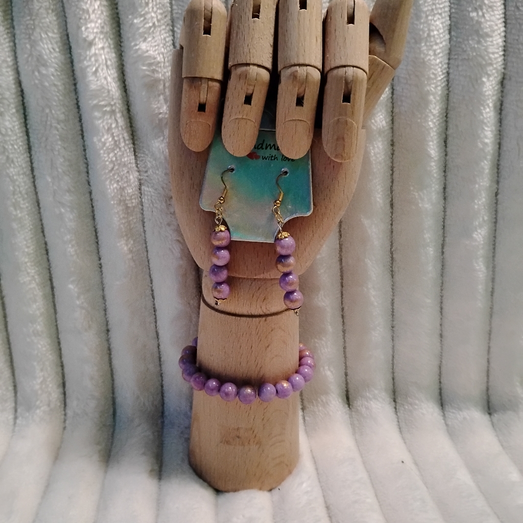 Handmade Lapis Lazuli Purple And Gold Jewelry Set 32$